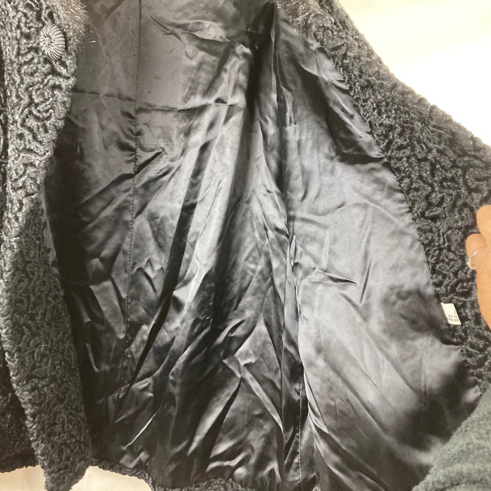 VTG 50s 60s Sz M / L Black Persian Curly Lamb Style Swing Jacket Mink Fur Collar - Picture 9 of 9
